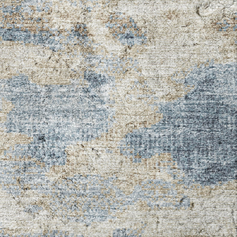 Tapis abstrait à poils longs de qualité supérieure lavable à la machine ADS71, Blue, 3 pi x 5 pi
