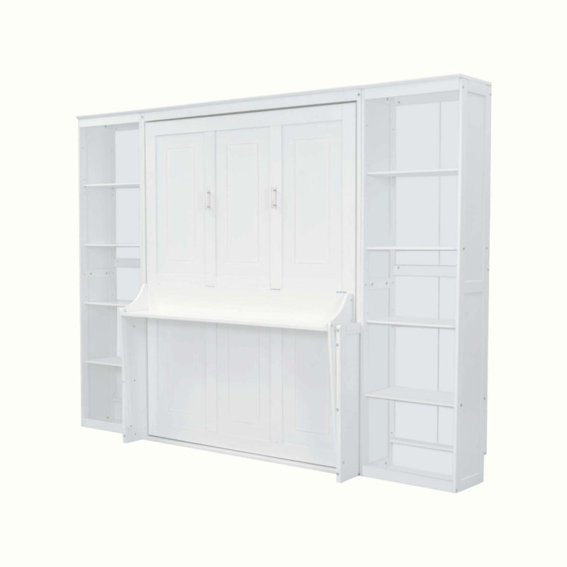 Azfar Murphy Bed with Desk and Bookshelf, Queen, White