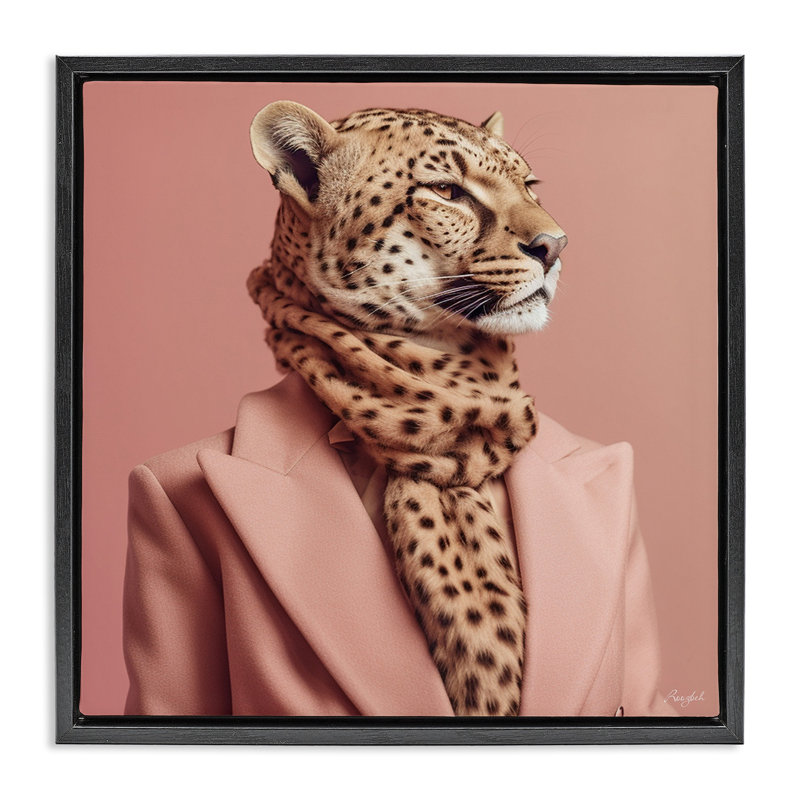 Portrait de guépard à la mode, H 18 po x l 18 po, Cadre flottant noir de jais
