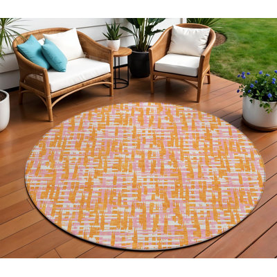 Tapis extérieur rond lavable orange 8 pi