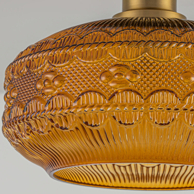 Plafonnier encastré en verre ambré à motif de cuivre naturel, 1 lumière