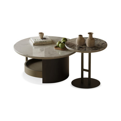 Table basse 31,5 "en microlite noir + bois manufacturé + verre au carbone