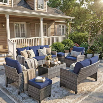 7 Pieces Outdoor Rattan Wicker Seating Group With Cushions
