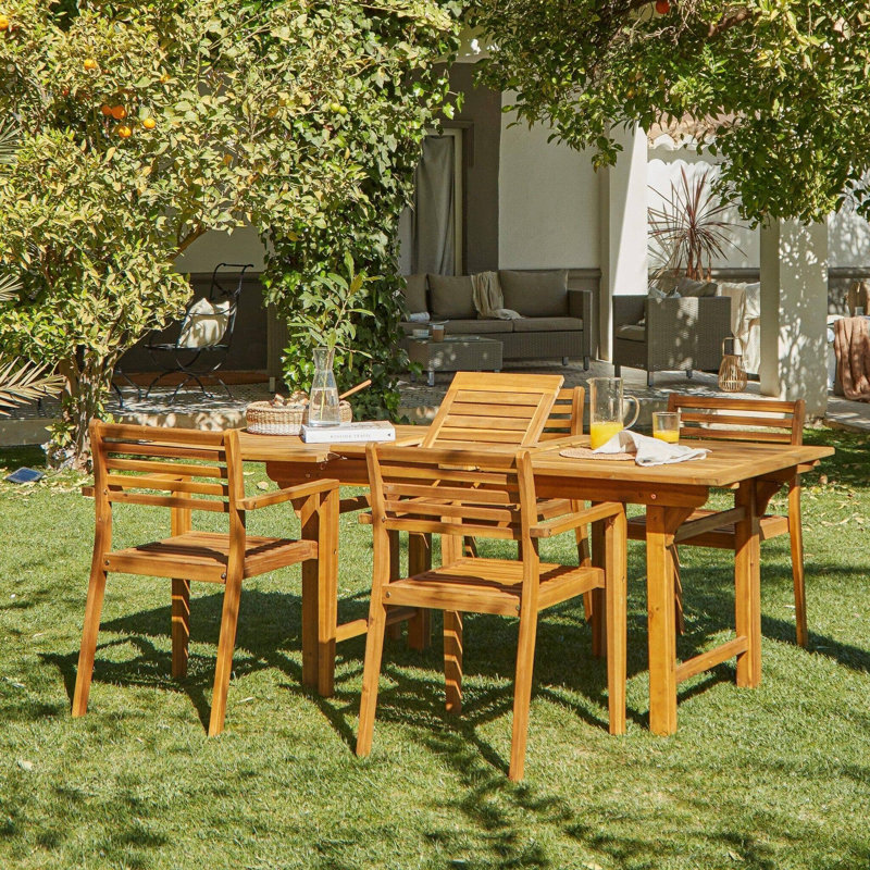 Sirmans 4 - Person Wood Patio Dining Set with Rectangular Table, No Umbrella (No Cushions)