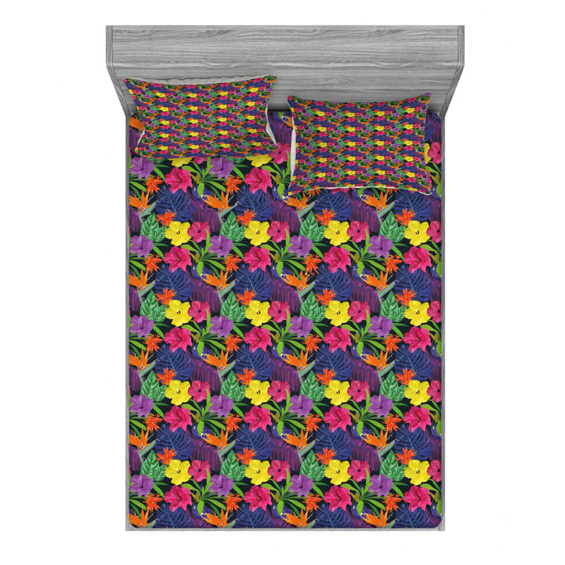Microfiber Floral Sheet Set, Queen Sheet Set with Fitted Sheet