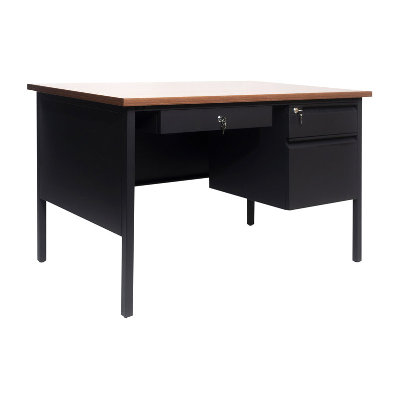 Bureau à simple caisson 47,75 po Cambridge à droite avec 3 tiroirs verrouillables Cambridge, Noyer