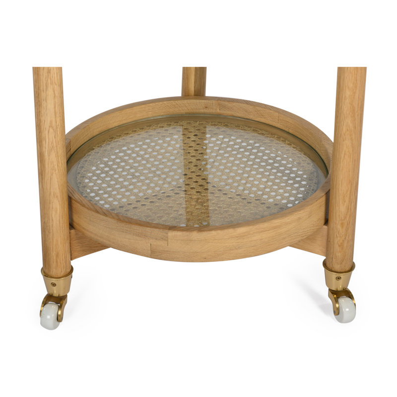 Callida Natural Oak Round Bar Cart with Storage
