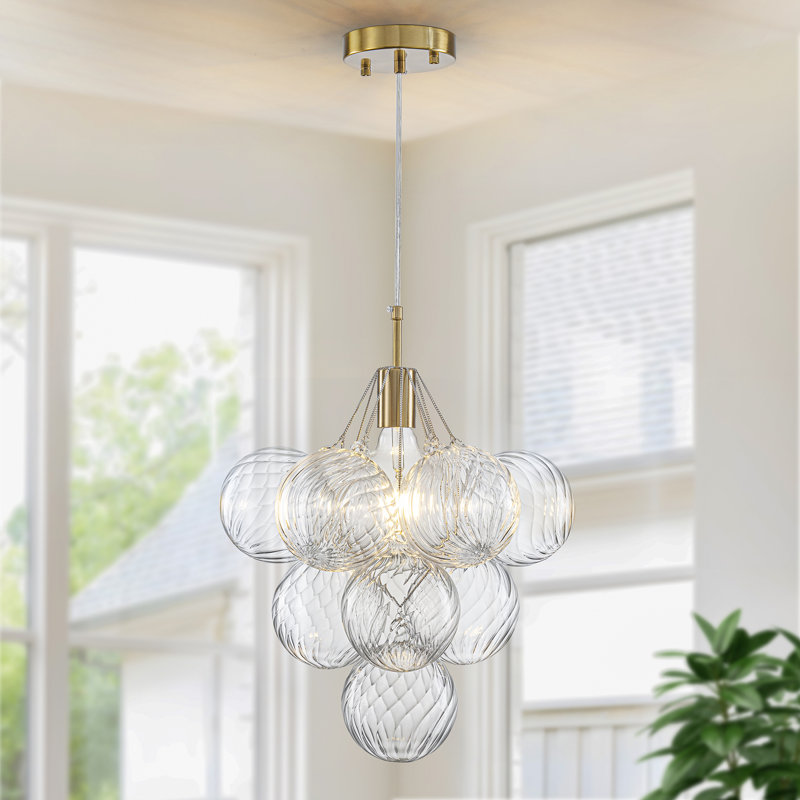 Yader 1-Light Dimmable Bubble Chandelier With Swirled Glass Globe (Bulb Included), Gold/White