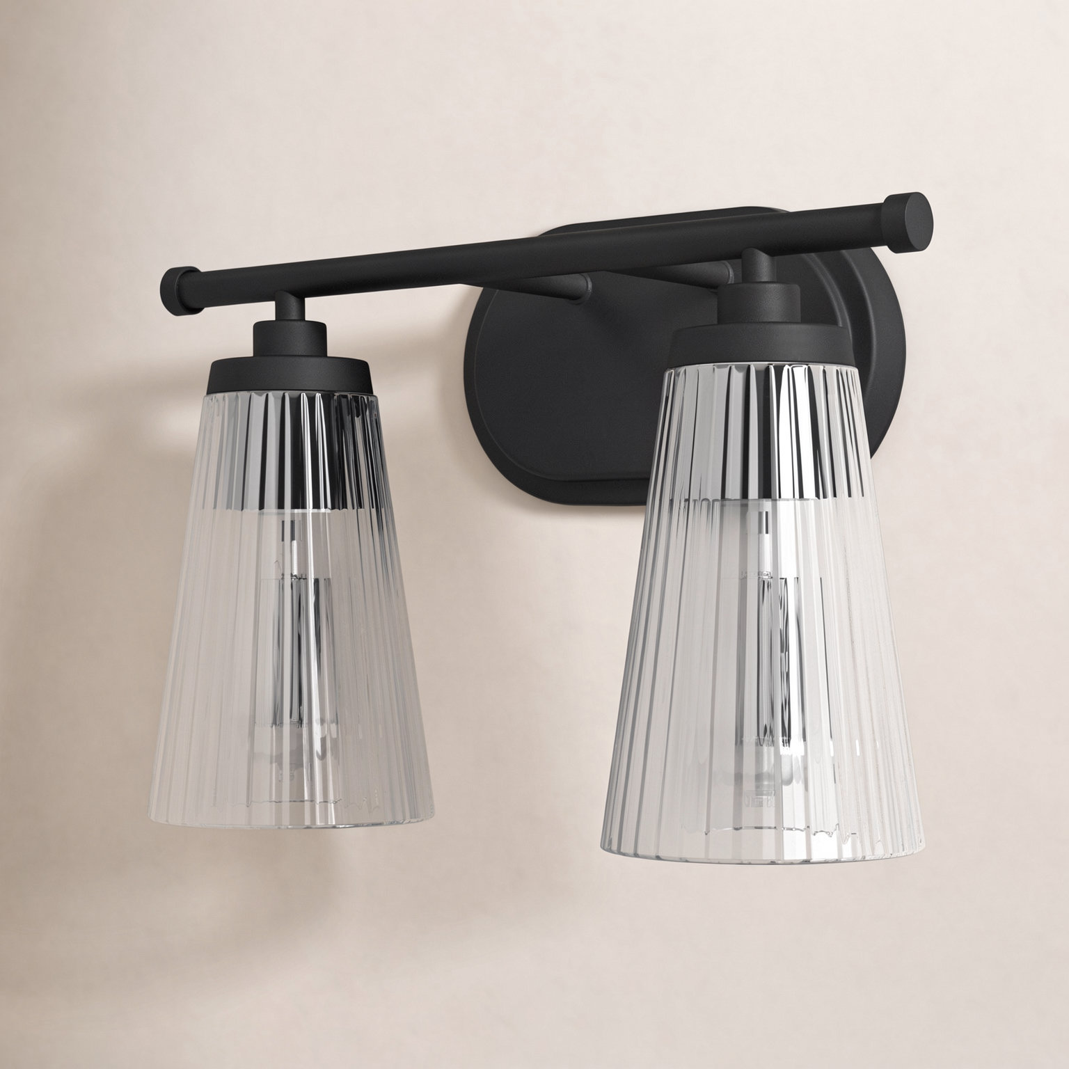 Jeanie Dimmable Vanity Light, Black, 2 Lights, 10" H x 14" W x 14" D
