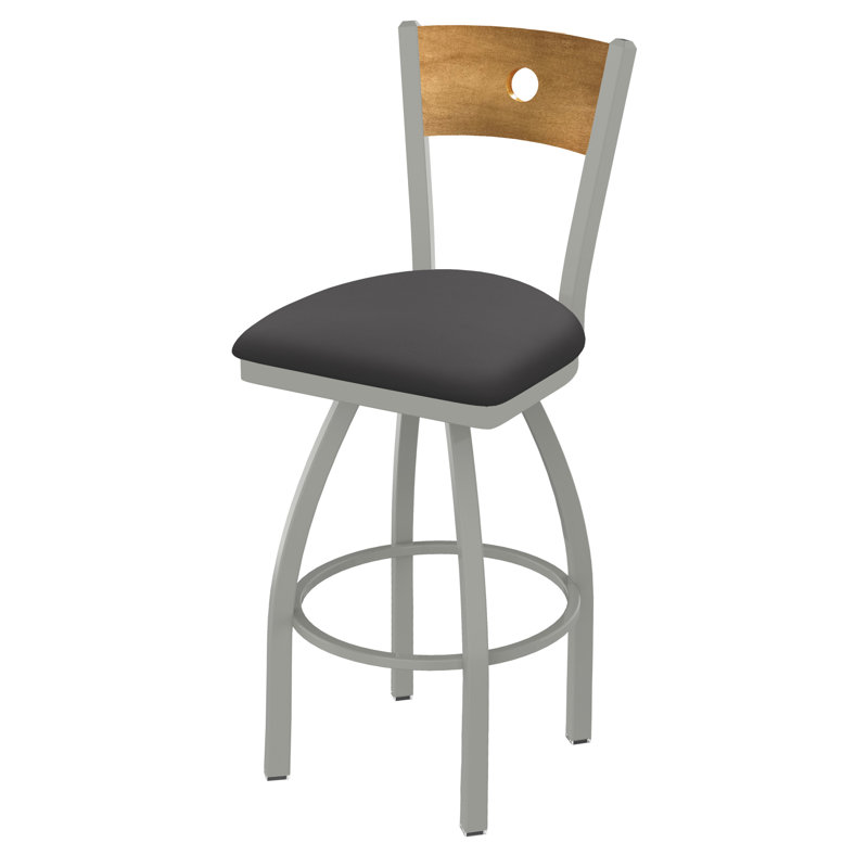 830 Voltaire Swivel Bar & Counter Stool, Medium Maple, Canter Storm Vinyl / Anodized Nickel Frame