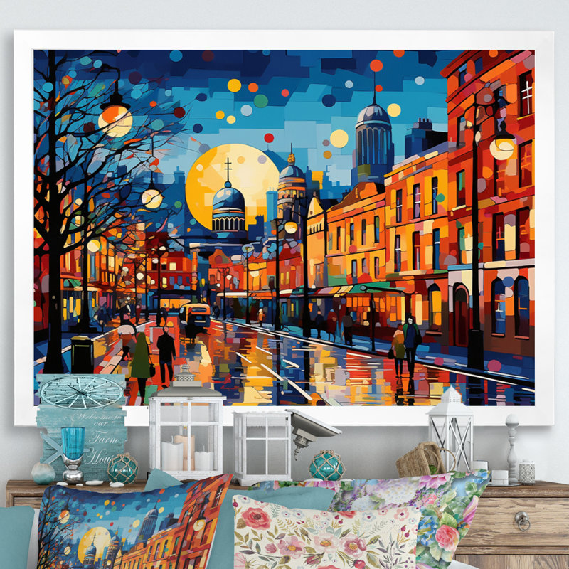 City Dublin Popart III sur impression sur toile, H 12 po x l 20 po x P 1 po, Cadre simple blanc