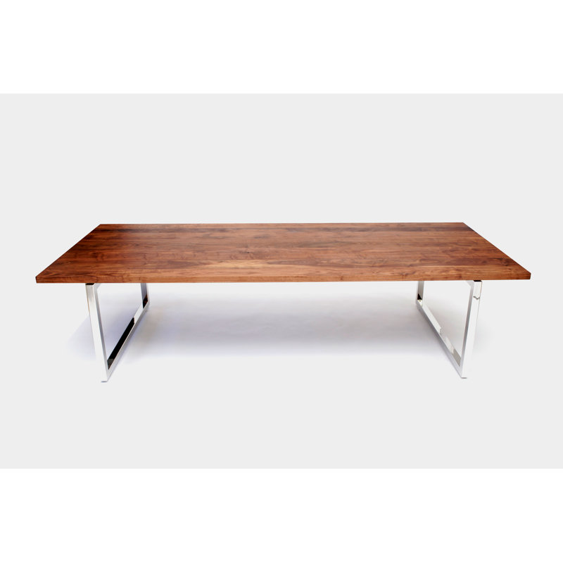 Gax Walnut Wood Dining Table, 48" W x 96" L, Polished Stainless Steel