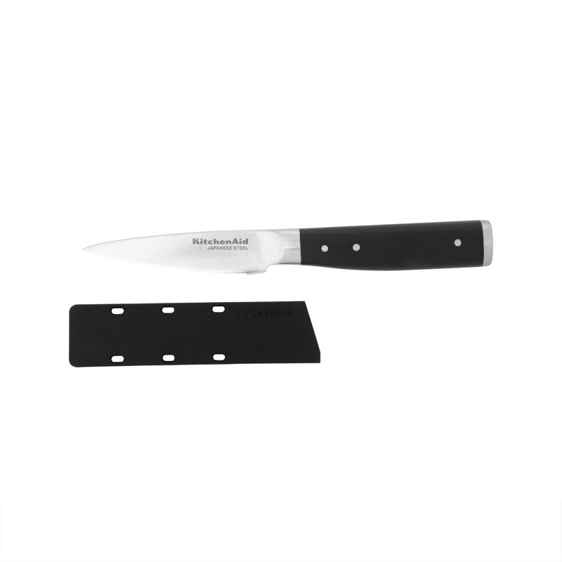 KitchenAid® Gourmet Forged Triple Rivet Serrated Paring Knife with Custom-Fit Blade Cover, 3.5-inch, Black