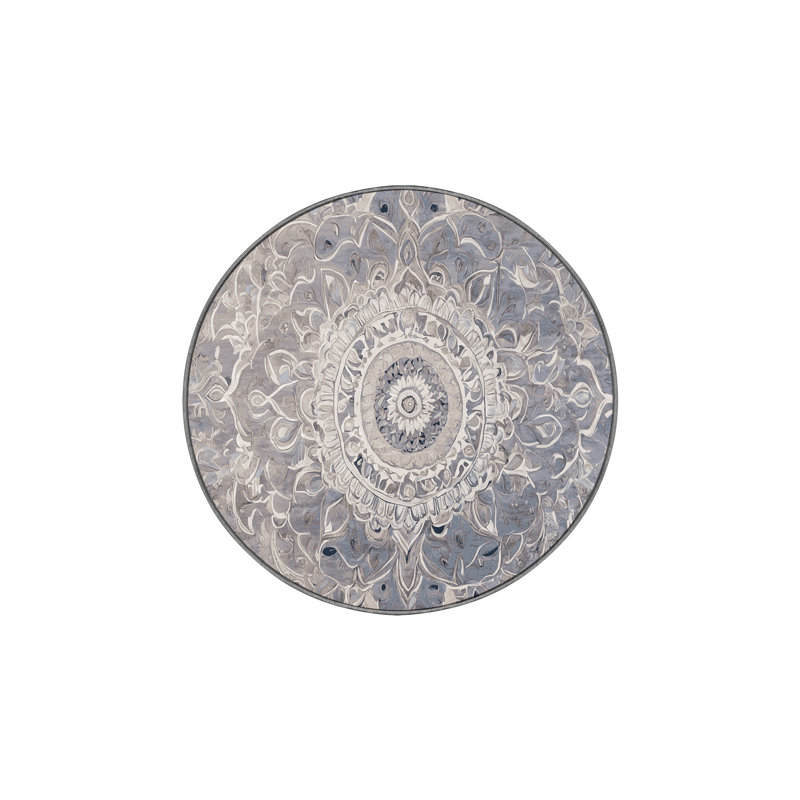 Tapis gris soyeux et moelleux, Rond 3 pi