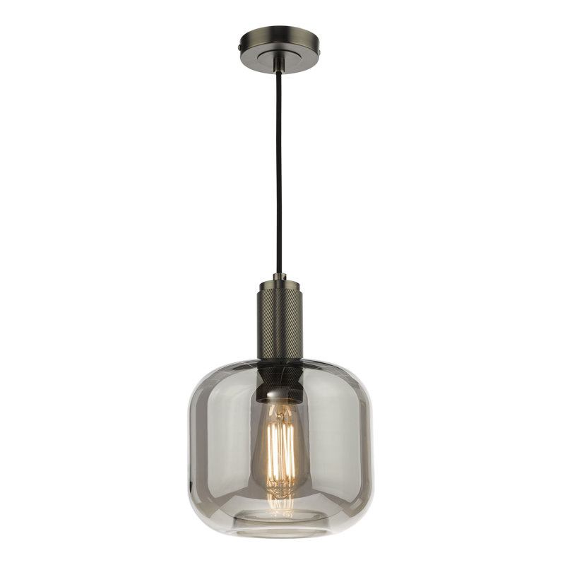 Nikolas 1LT SUSPENSION KNURLED CW SMOKED GLASS, Antique Chrome