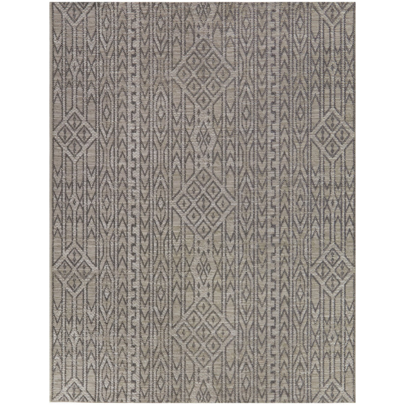 Tapis brun clair / taupe d'inspiration mondiale Lorcan, Rectangle 5 pi 3 po x 7 pi