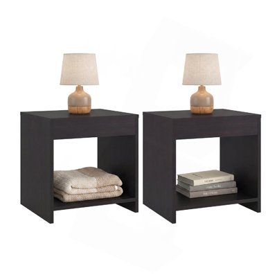 Wenge Nightstands with Shelf, Set of 2