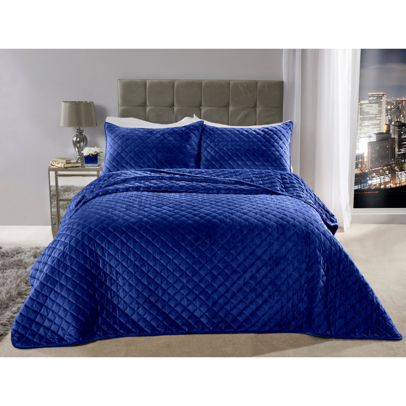 Kacie Polyester Bedspread with Pillow Shams Included, Navy
