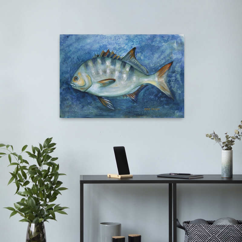 «Blue Striped», art mural tropical, H 16 po x l 24 po
