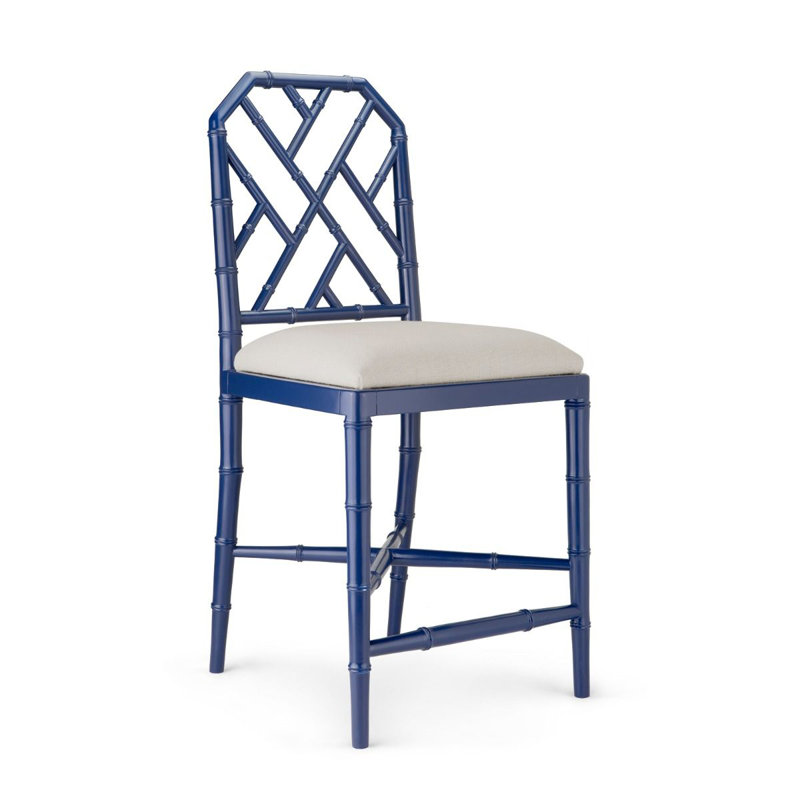 Jardin Upholstered Stool with Solid Wood Frame, Blue