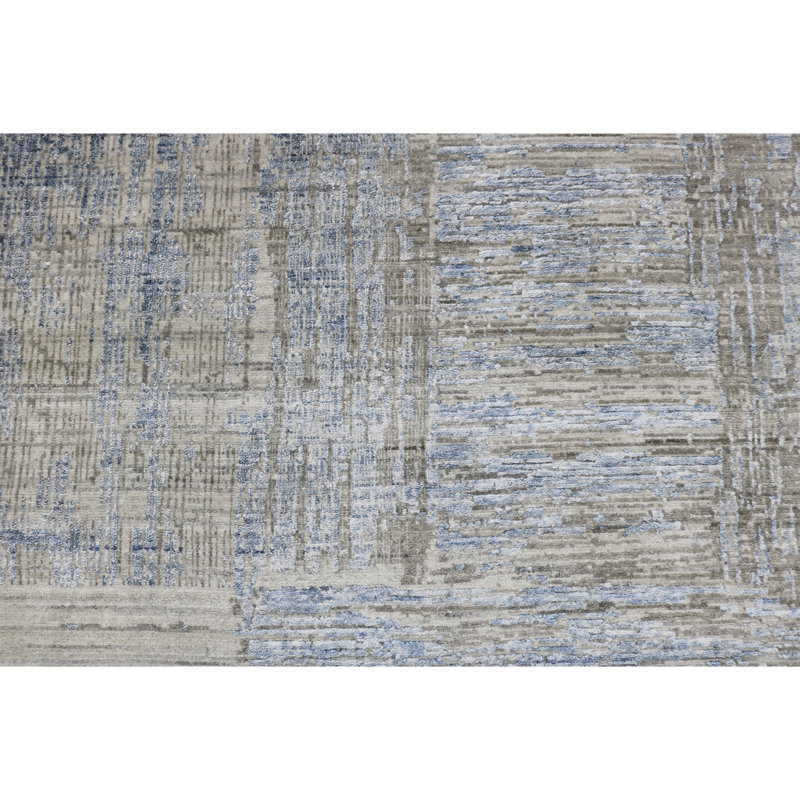 Tapis gris et bleu noué à la main de haute qualité, Rectangle 2 pi x 3 pi