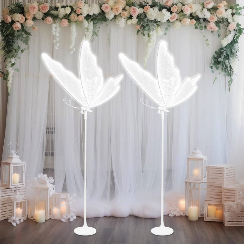 2Pcs Elegant Wedding Decoration Butterfly Floor Lamp LED Ambient Light White Gauze White Light, White