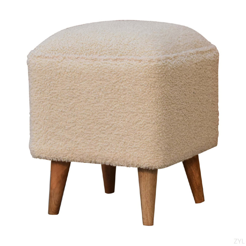 Soild Wood Cream Boucle Squoval Bench
