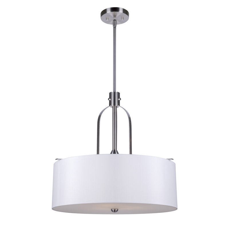 Luminaire suspendu tambour simple à 3 lumières Denalia, Nickel brossé