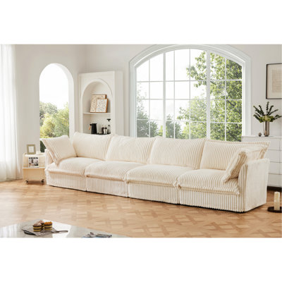 Canapé en velours côtelé crème 4, housse amovible pour une utilisation à long terme, siège très profond, salon de décoration confortable, look frais, siège