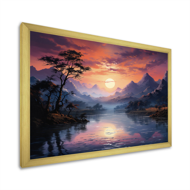 Lever de soleil thaïlandais dans les montagnes, H 12 po x l 20 po x P 1 po, Encadrement doré
