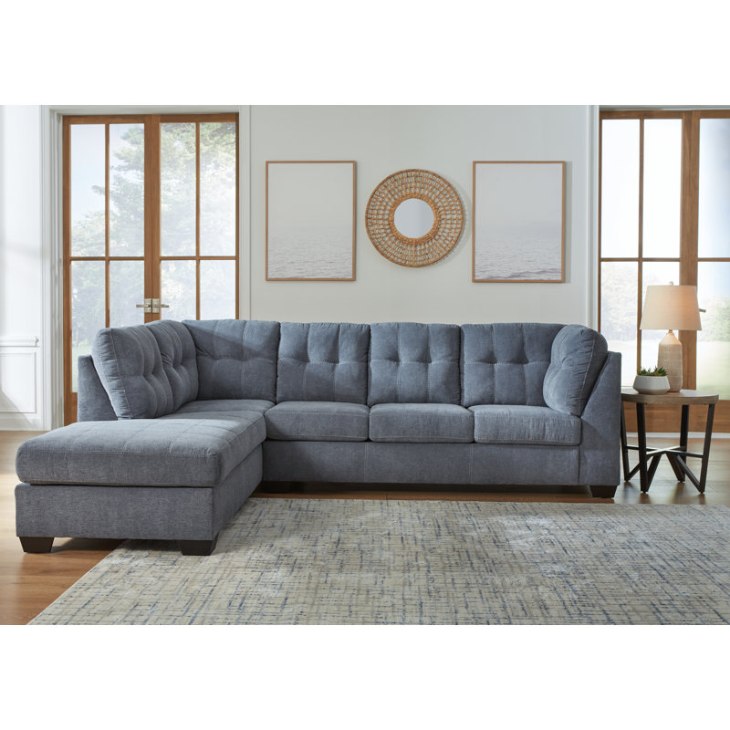 Marleton 2-Piece Sectional with Chaise, Blue Polyester, Left Hand Facing