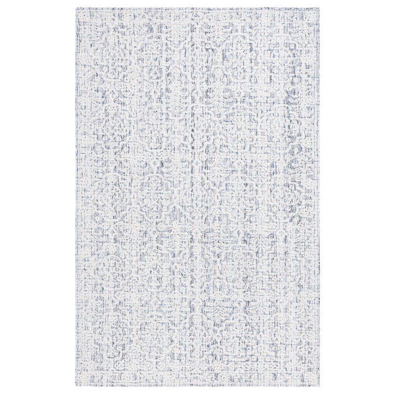 Ebony Hand Tufted Wool Cotton Pet Ikat Rug in Blue/Ivory, Rectangle 5' x 8'