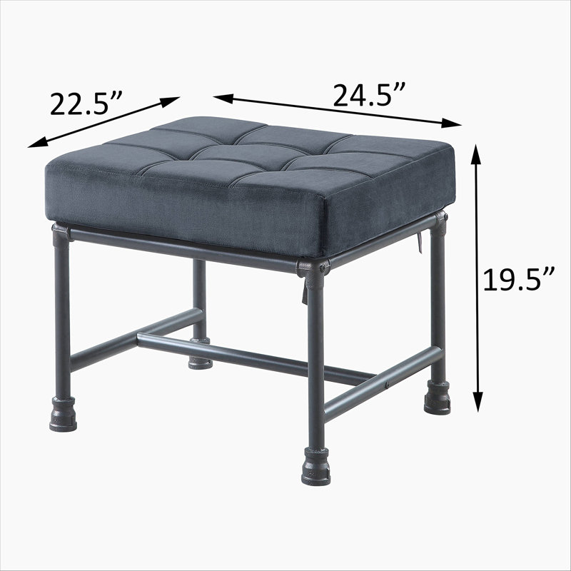 Rectangle Tufted Upholstered Fabric+Metal Ottoman