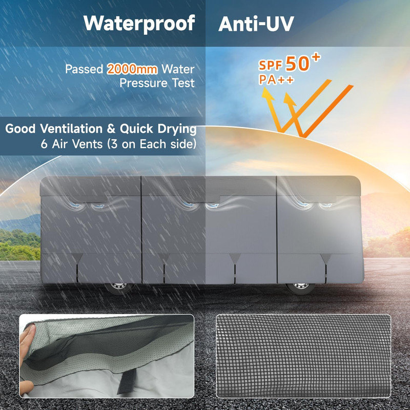 Class A RV Cover Extra Thick 7 Layers Top, Windproof Waterproof Anti-UV, Fits 40'-43' RV, 10'6" H x 8'9" W x 40'6" D