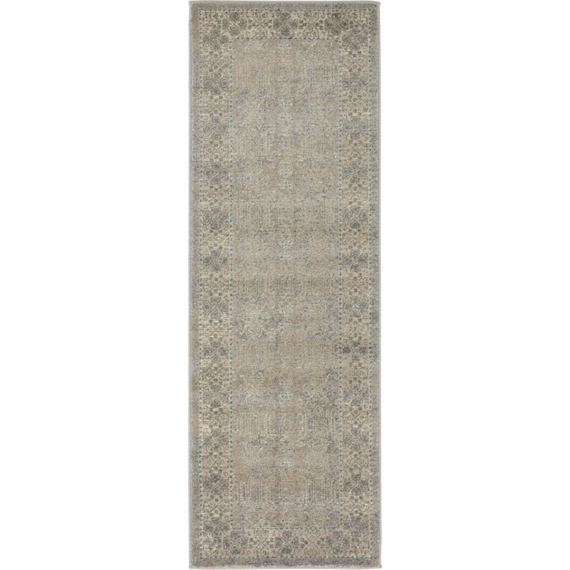 Tapis gris / ivoire / bleu Gwendolyn, Tapis de couloir 2 pi x 6 pi 1 po - 1