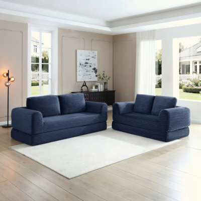 2-in-1 Corduroy Futon Sofa Bed, Fully Assembled Convertible Sleeper Couch with High-Resilience Foam and Anti-Slip Base for Guest Room Small Living Space