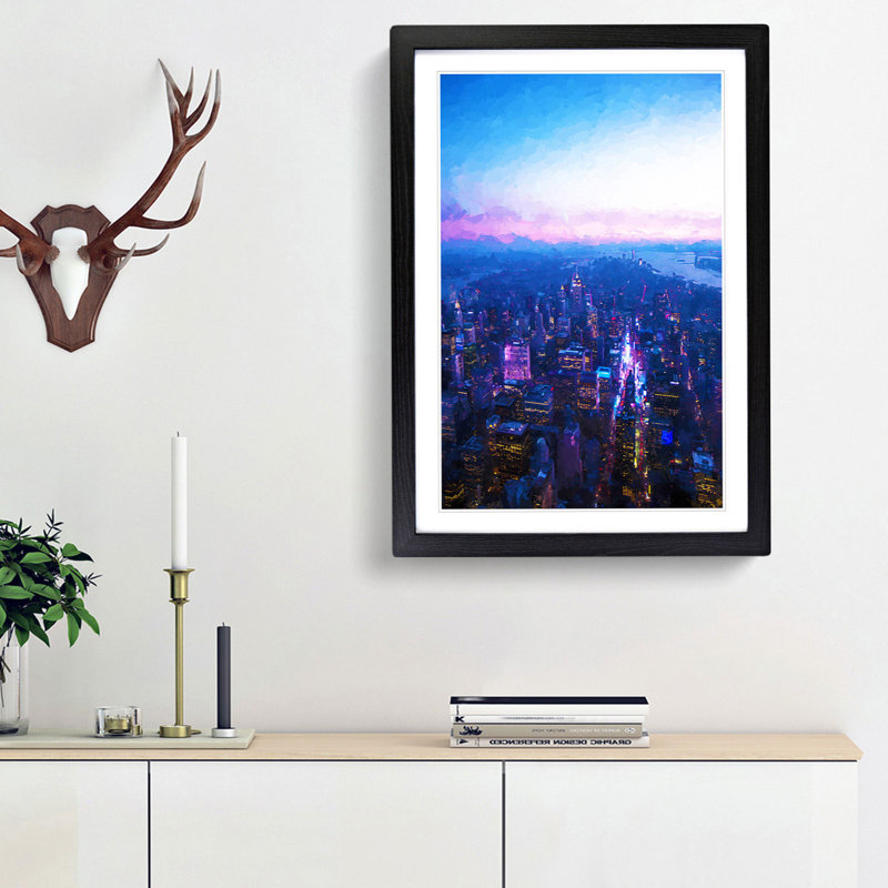 Sunset in Manhattan New York in Abstract - Picture Frame Graphic Art Print, 36cm H x 27cm W x 2cm D, Black Framed