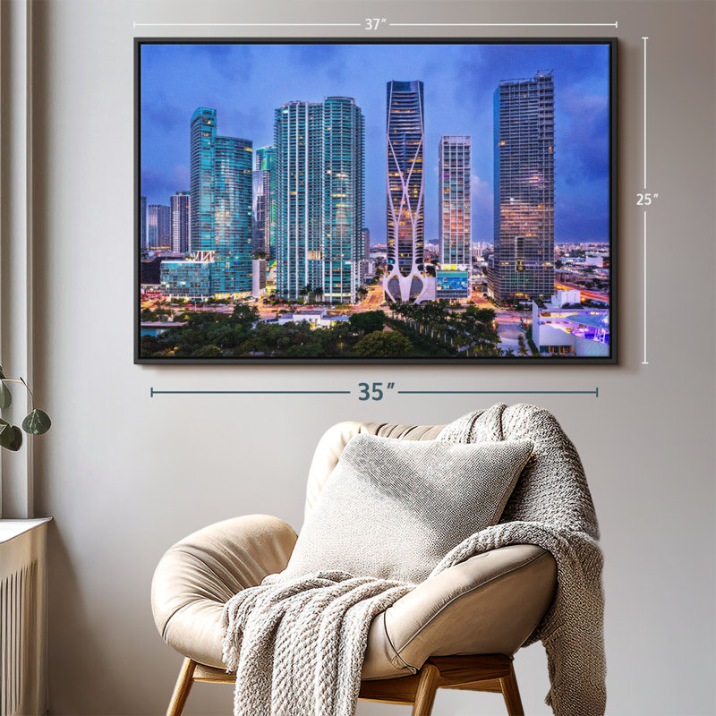«Miami Downtown Skyline Aérien, art mural», H 25 po x l 37 po