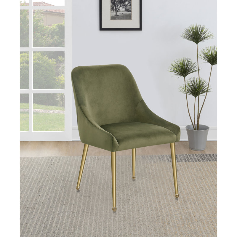 Dineshia Upholstered Dining Side Chair, Green, Gold