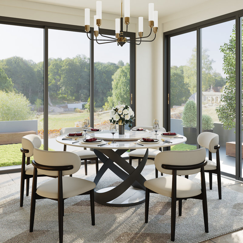 Table de salle à manger Maxwell, H 29,53 po x L 59,06 po x l 59,06 po, Blanc/noir lustré