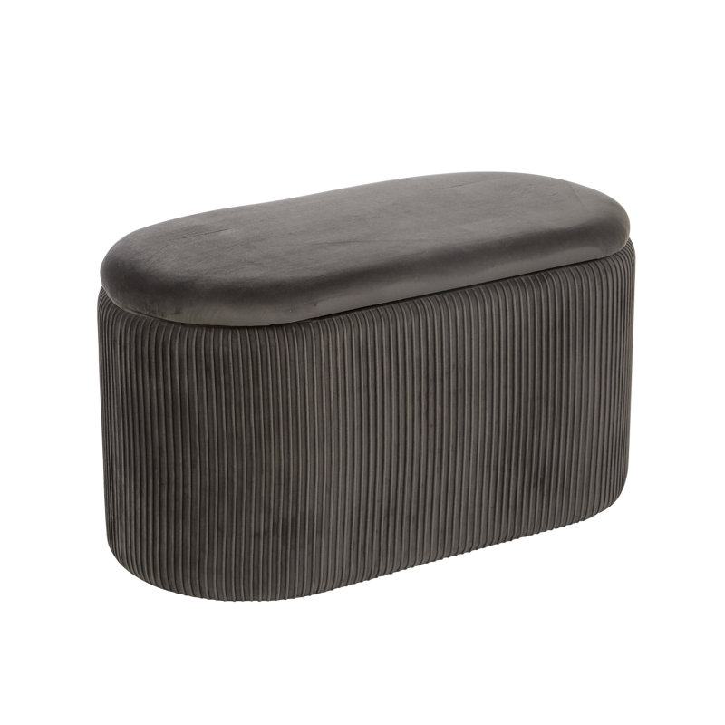 Ariana 76cm Wide Velvet Oval Solid Colour Ottoman with Storage, Grey