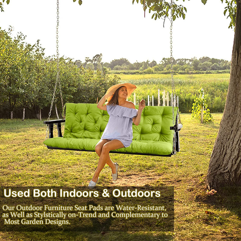 2-3 Seat Swing Replacement Cushion, Outdoor Bench Cushions With Backrest Thicken 4", Grass Green, 40" W x 20" D