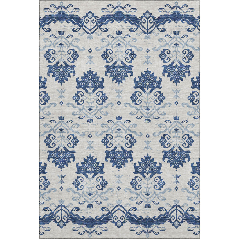 Premium Machine Washable Prisco Navy Rug, Rectangle 9' x 12'