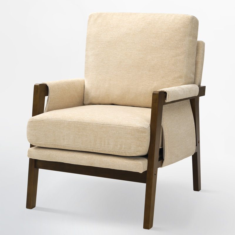 Fauteuil d'appoint à dossier haut de style moderne Mid-Century avec structure en bois massif et coussins moelleux pour le salon