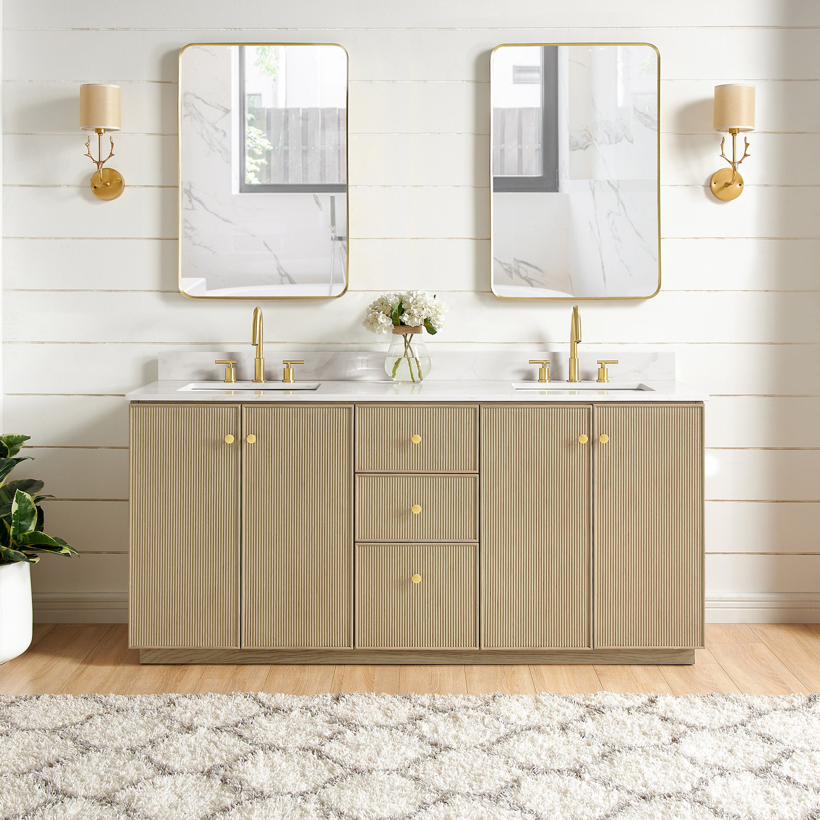 Amella 72'' Double Bathroom Vanity, Natural Oak