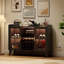 Armoire de bar 47,24 po avec éclairage DEL et support à vin à 16 grilles, porte-verre