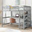 Lit mezzanine double avec tablettes de rangement et bureau sous le lit-1735618703