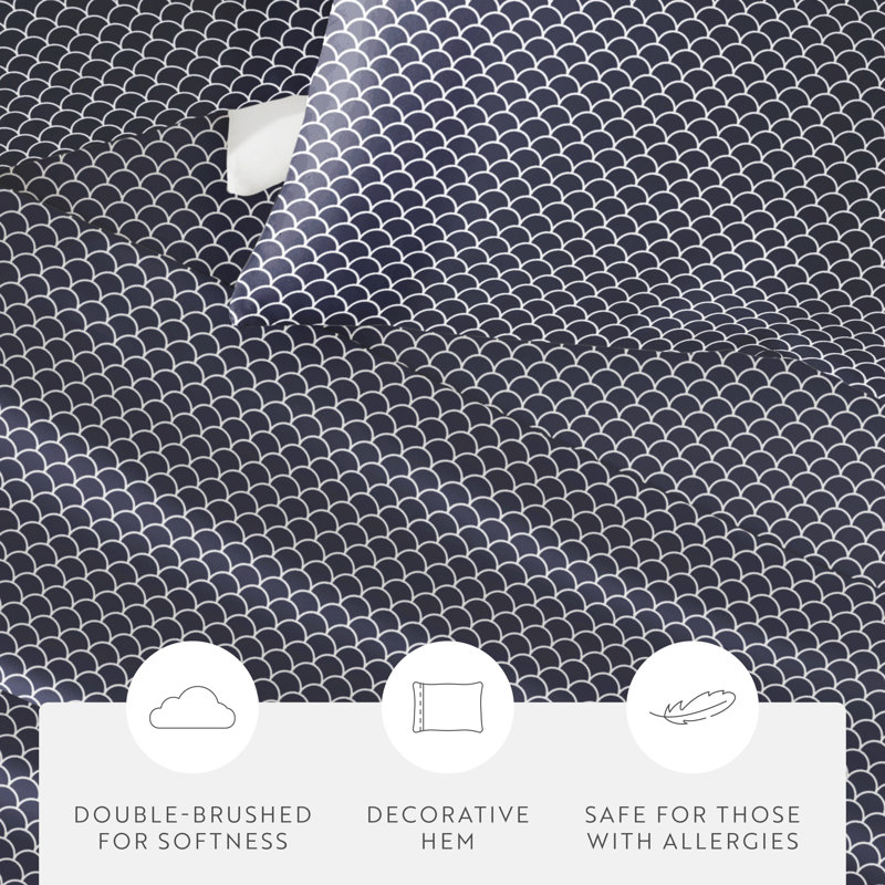 Ensemble de draps en microfibre Simply Soft ™, Double, Bleu marine, coquilles