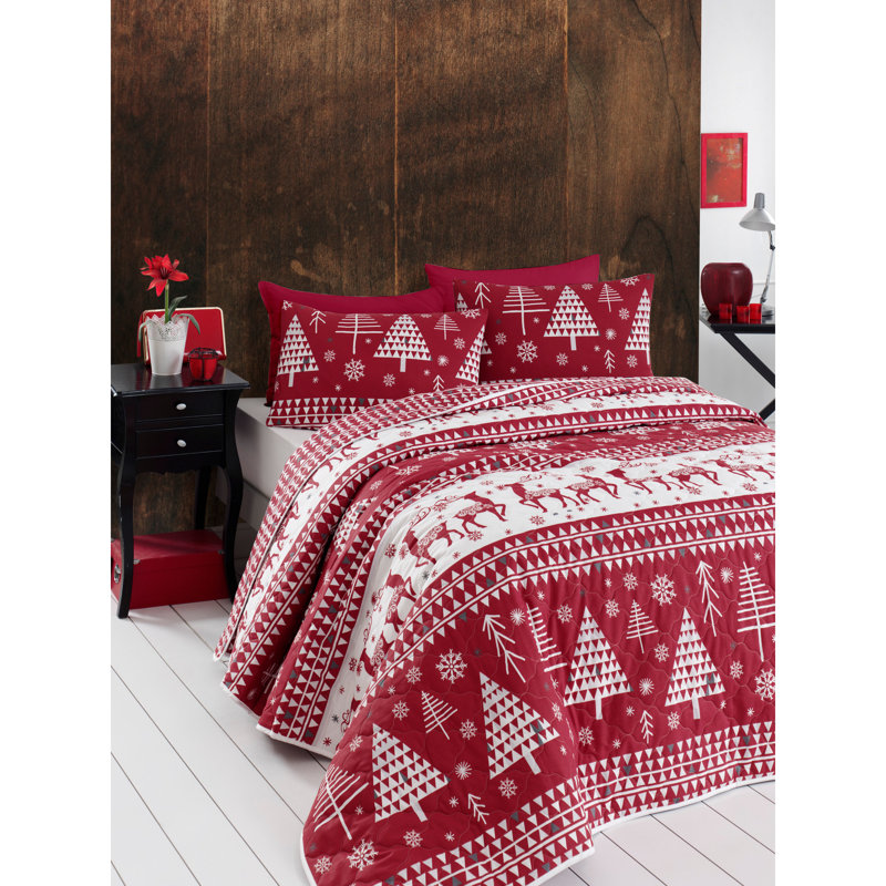Ensemble de couvre-lit 100% coton rouge / blanc Navi