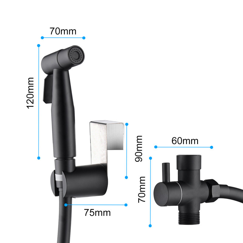 Elongated Hand Held Bidet with Faucet, Black